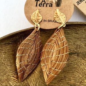 TERRA Brazil Amazon Grass Pierced Leaf Earrings NEW Gift